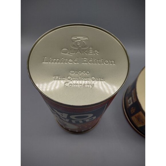 Vintage 1980s 90s Lot of 2 Quaker Oats Metal Tin Cans, 1983, 1990 - Picture 11 of 17
